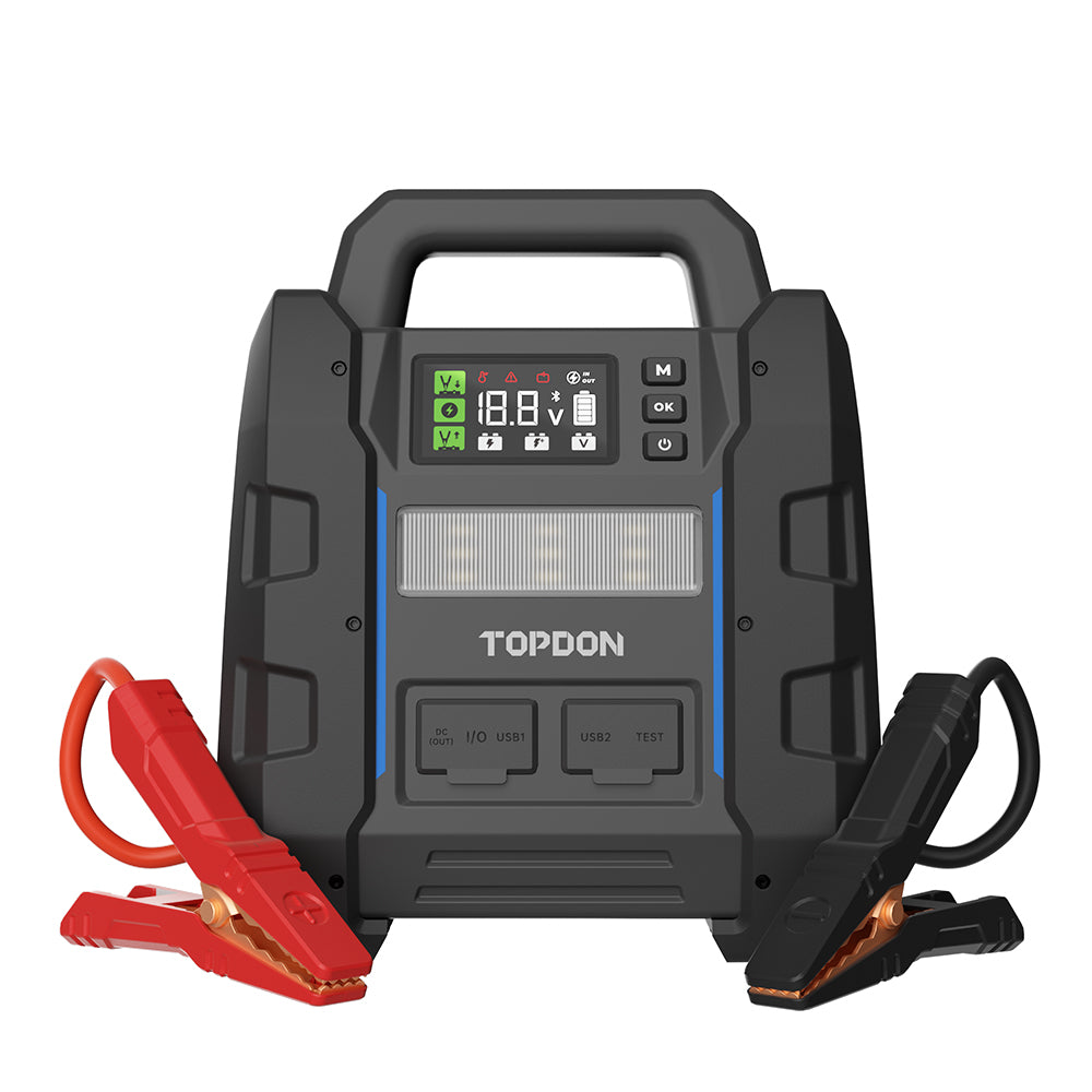 Avviatore Di Emergenza TOPDON JS3000 - Jump Starter 3000A Di Picco, 24000mAh Per Motori Fino A 9L Benzina/7L Diesel, Con Power Bank, Torcia LED E Custodia Impermeabile