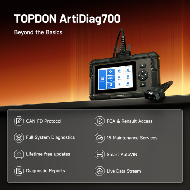 TOPDON ArtiDiag700 diagnostic tool with LCD display and interface