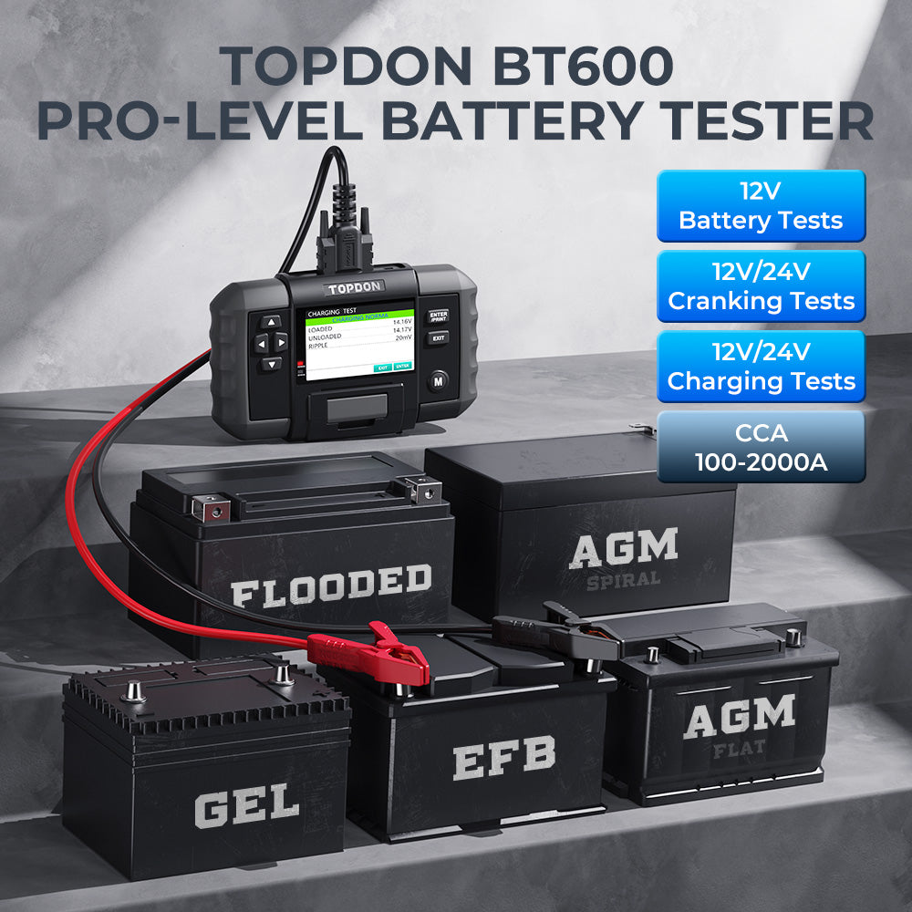 Testeur de Batterie Auto 12V 24V TOPDON BT200 100-2000 CCA Testeur